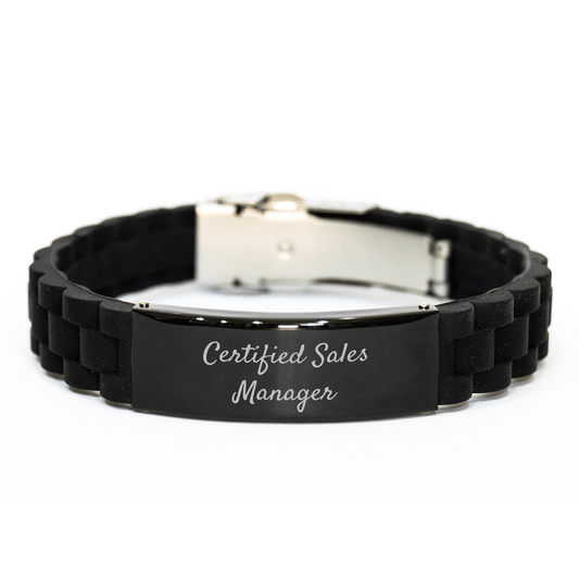 Inspirational Certified Sales Manager Gifts from Men - Glide lock Clasp Black Stainless Steel Silicone Adjustable Father's Day Unique Presents for Sales Manager - Victory Thru Vision 