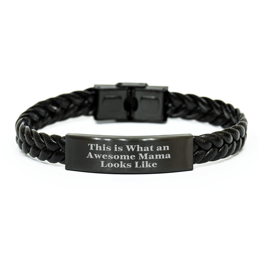 Inspirational Mama Gifts from Family - Interlaced Leather Bracelet for Graduation - This Is What An Awesome Mama Looks Like - Victory Thru Vision 