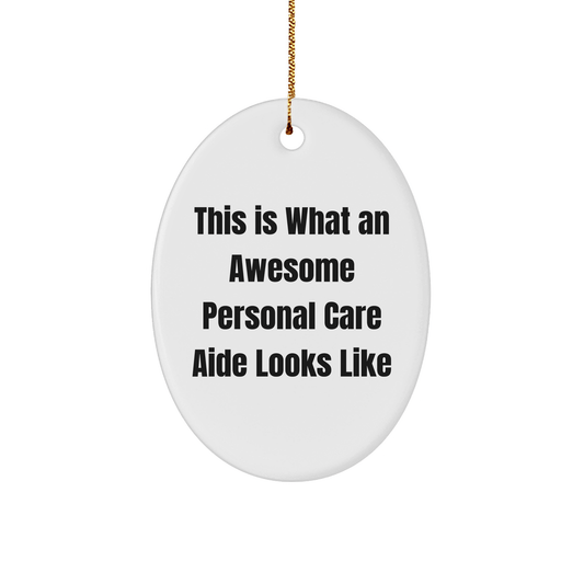 Inspirational Personal Care Aide Gifts from Friends this Christmas - Oval Ornament Quote 'This Is What An Awesome Personal Care Aide Looks Like' for Coworkers, Family, or Men/Women - Victory Thru Vision 