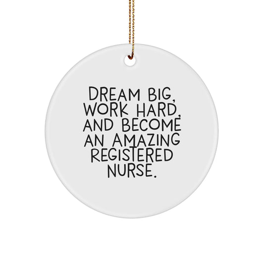 Inspirational Registered Nurse Gifts, 'Dream Big, Work Hard' Circle Ornament for Christmas, Gifts from Family, Friends, Coworkers, and Men, for Registered Nurse, Unique and Funny - Victory Thru Vision