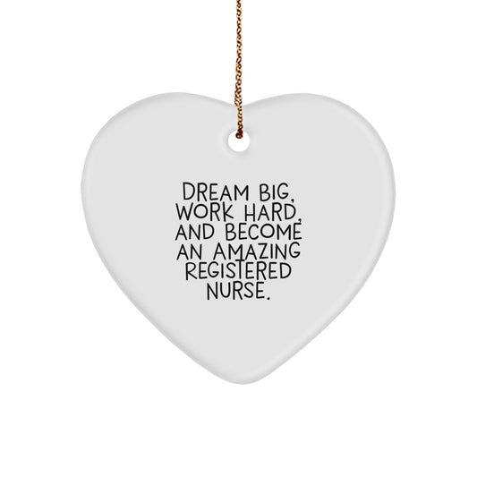 Inspirational Registered Nurse Gifts from Friends - Heart Ornament for Christmas - 'Dream Big, Work Hard, And Become An Amazing Registered Nurse.' - Victory Thru Vision
