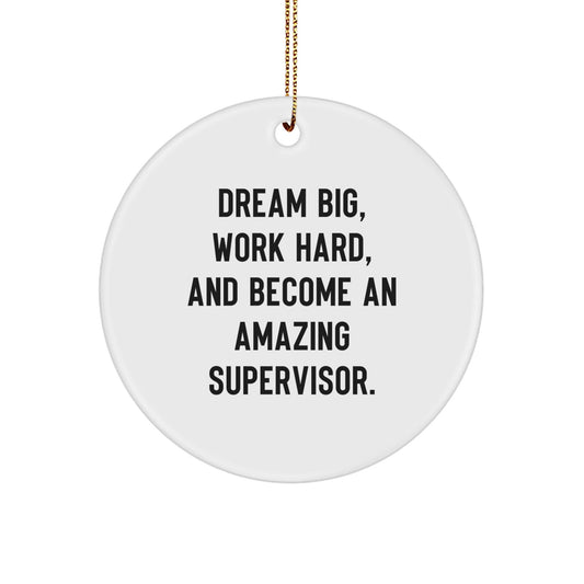 Inspirational Supervisor Gifts for Men - 'Dream Big, Work Hard, And Become An Amazing Supervisor.' Circle Ornament for Christmas, Gifts from Men to Supervisor - Victory Thru Vision