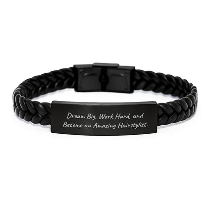 Inspiring Hairstylist Gifts from Friends, Gifts for Hairstylist Graduates, Dream Big Interlaced Leather Bracelet - Victory Thru Vision