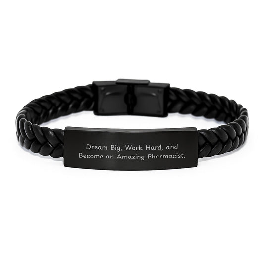 Inspiring Pharmacist Gifts, Interlaced Leather Bracelet with Quote 'Dream Big, Work Hard, And Become An Amazing Pharmacist.', Gifts from Friends to Pharmacist on Birthday - Victory Thru Vision