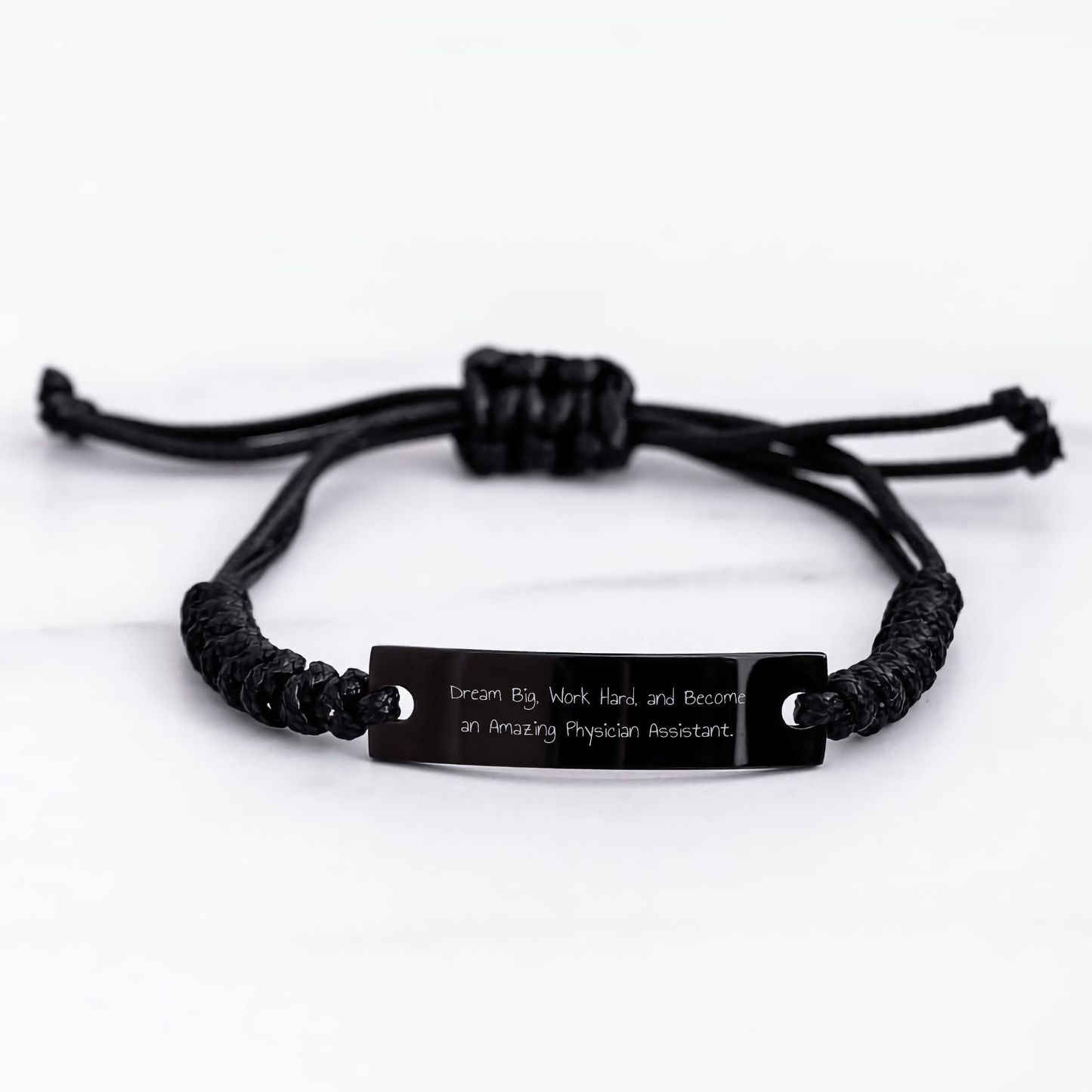 Inspiring Physician Assistant Gifts for Graduation - 'Dream Big, Work Hard, And Become An Amazing Physician Assistant.' Black Adjustable Rope Bracelet from Friends and Family - Victory Thru Vision