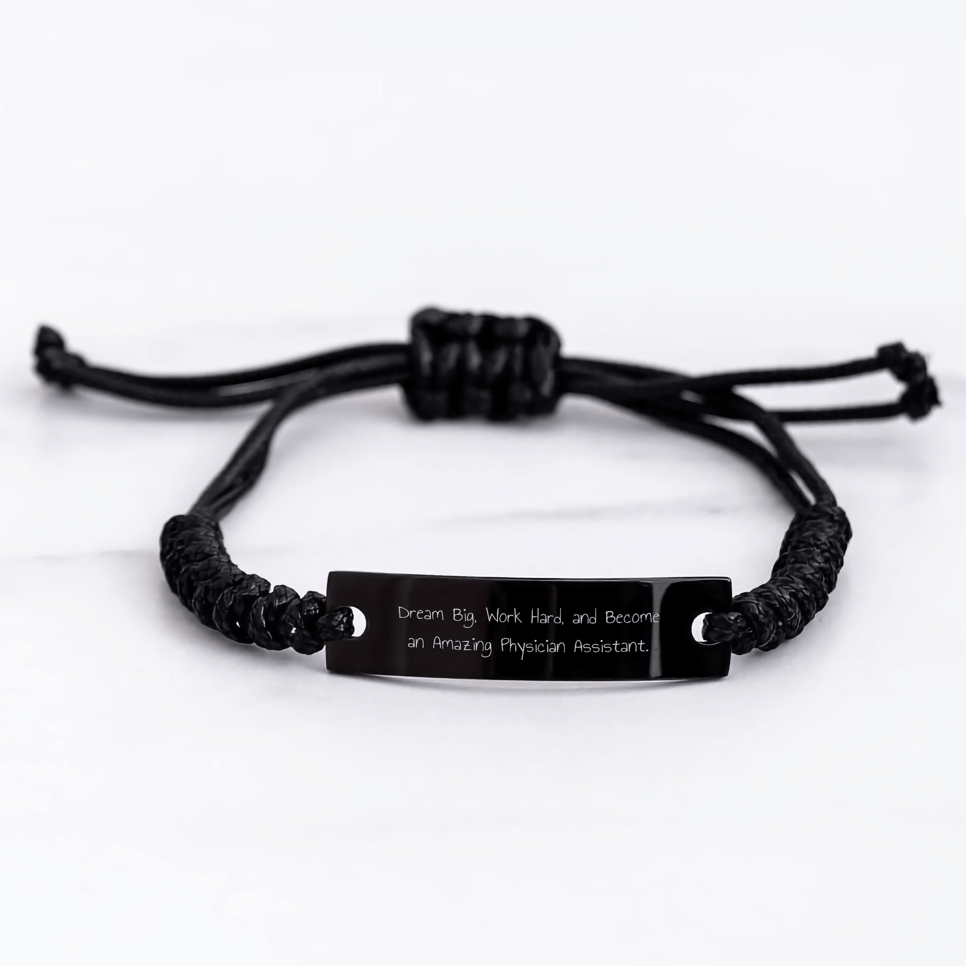 Inspiring Physician Assistant Gifts for Graduation - 'Dream Big, Work Hard, And Become An Amazing Physician Assistant.' Black Adjustable Rope Bracelet from Friends and Family - Victory Thru Vision