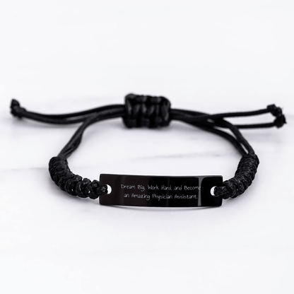 Inspiring Physician Assistant Gifts for Graduation - 'Dream Big, Work Hard, And Become An Amazing Physician Assistant.' Black Adjustable Rope Bracelet from Friends and Family - Victory Thru Vision