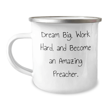 Inspiring Preacher Gifts from Friends for Graduation - Dream Big Work Hard Camping Mug, 12 oz Stainless Steel with Enamel Finish, Funny Quote - Victory Thru Vision