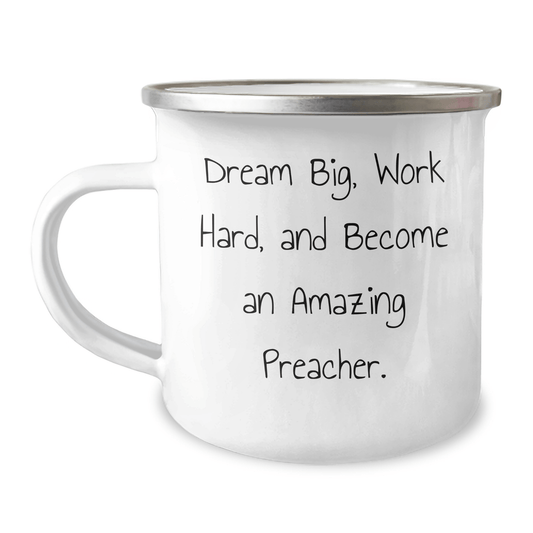 Inspiring Preacher Gifts from Friends for Graduation - Dream Big Work Hard Camping Mug, 12 oz Stainless Steel with Enamel Finish, Funny Quote - Victory Thru Vision