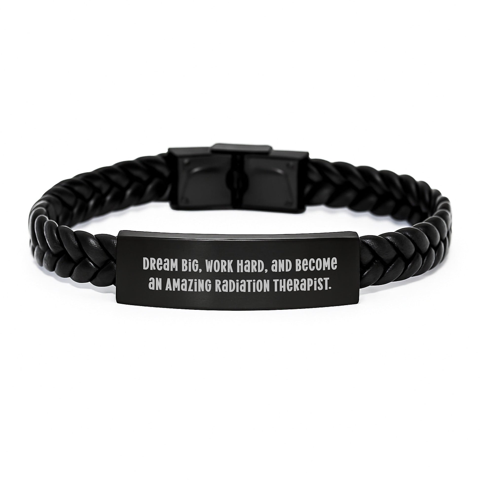 Inspiring Radiation Therapist Gifts for Birthday - Interlaced Leather Bracelet with 'Dream Big, Work Hard, And Become An Amazing Radiation Therapist.' Quote, Gifts from Friends to Radiation Therapist - Victory Thru Vision