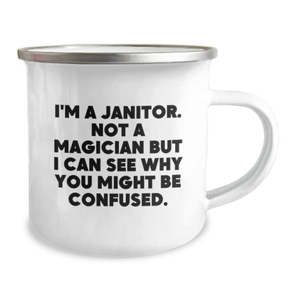 Janitor Gifts from Family, 'I'm A Janitor. Not A Magician' Funny Camping Mug for Janitor's Graduation, Unique Janitor Appreciation - Victory Thru Vision