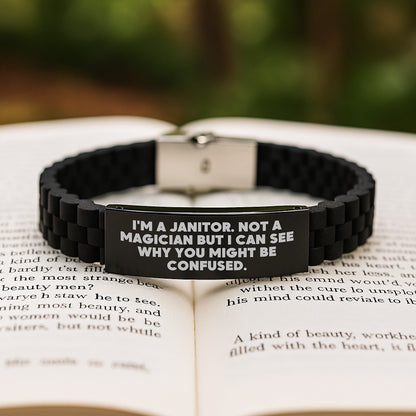 Janitor Gifts from Friends, Funny Glide lock Clasp Bracelet for Men, 'I'm A Janitor. Not A Magician But I Can See Why You Might Be Confused.' Graduation Unique Gifts for Janitor - Victory Thru Vision