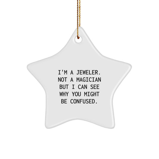 Jeweler's Magic: Funny Star Ornament Gifts from Friends for Jeweler, White Star Shaped Decor - Victory Thru Vision