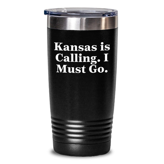 Kansas Calling Gifts for Her, Funny Tumbler with Quote 'Kansas Is Calling. I Must Go.' for Graduation, Unique Gifts from Family, Friends, Coworkers, 20oz or 30oz Capacity - Victory Thru Vision