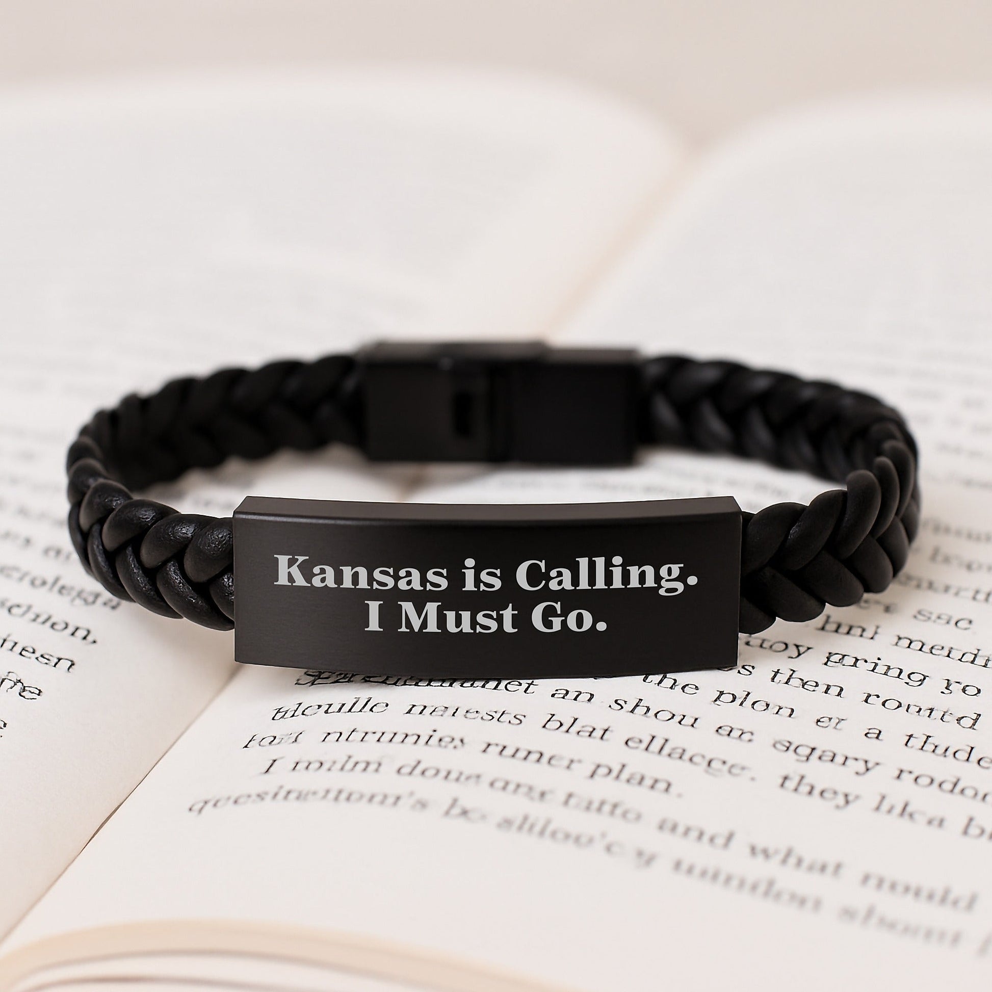 Kansas Calling Interlaced Leather Braclets for Men and Women, Inspirational Gifts from Friends and Family, 'Kansas Is Calling. I Must Go.' Quote - Victory Thru Vision