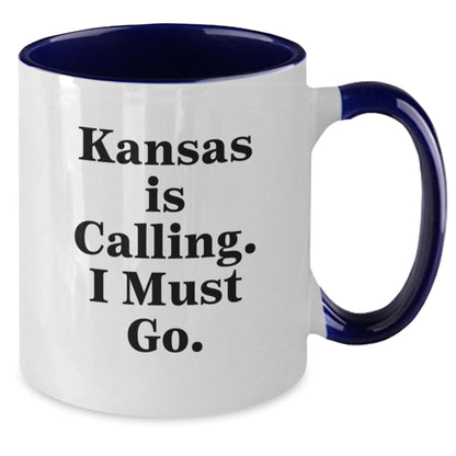 Kansas Calls, Funny Two Tone Coffee Mugs Gifts from Friends to Kansas, Inspirational Graduation Unique Gifts - Victory Thru Vision