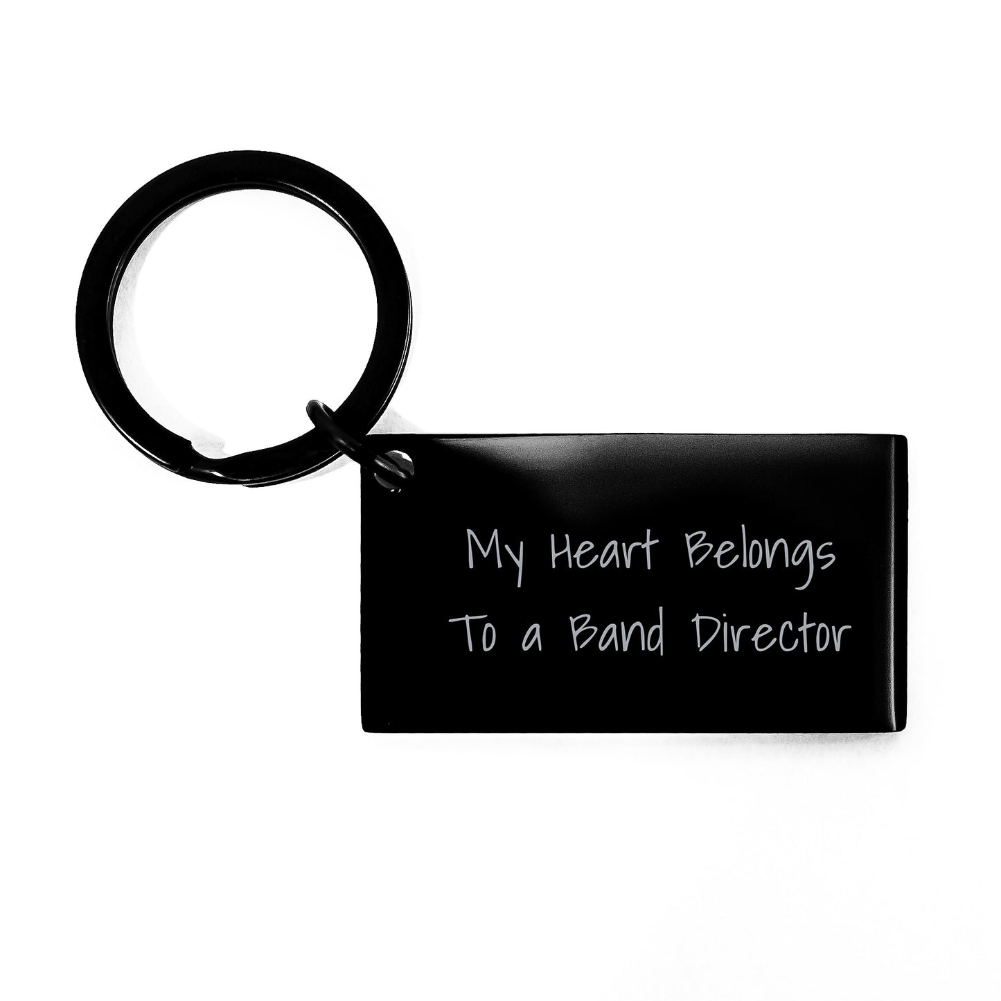 Funny Band Director Gifts from Friends for Birthday - 'My Heart Belongs To A Band Director' Keychain, Black Stainless Steel, Rust Resistant, Engraved - Image 1