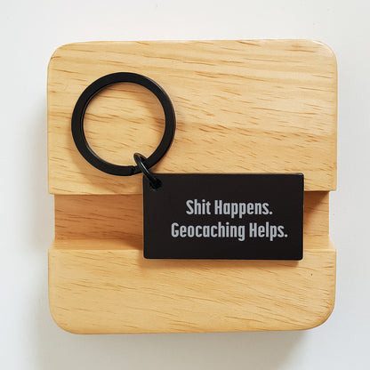 Geocaching Gifts for Men - Funny Keychain, Shit Happens. Geocaching Helps., Christmas Unique Presents for Friends and Family - Stainless Steel Keychain - Image 2