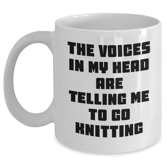 Knitting Voices Funny White Coffee Mug Gifts from Family to Knitting Enthusiasts Graduation Unique Gifts - Victory Thru Vision