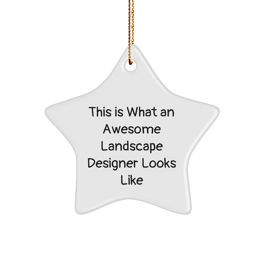Landscape Designer Star Ornament, Gifts from Friends, Funny Christmas Memorable Present for Landscape Designer, 'This Is What An Awesome Landscape Designer Looks Like', 3.25' Tall, White, Star Shaped - Victory Thru Vision 