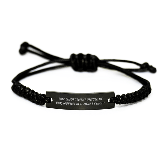 Law Enforcement Officer Gifts from Mom, Funny Rope Bracelet for Him, Father's Day Unique Gifts for Law Enforcement Officer, 'By Day, World's Best Mom By Night.' Quote - Victory Thru Vision 