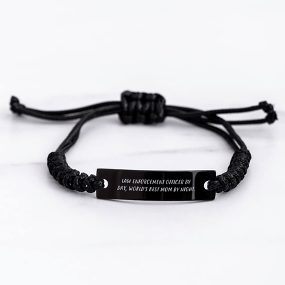 Law Enforcement Officer Gifts from Mom, Funny Rope Bracelet for Him, Father's Day Unique Gifts for Law Enforcement Officer, 'By Day, World's Best Mom By Night.' Quote - Victory Thru Vision 
