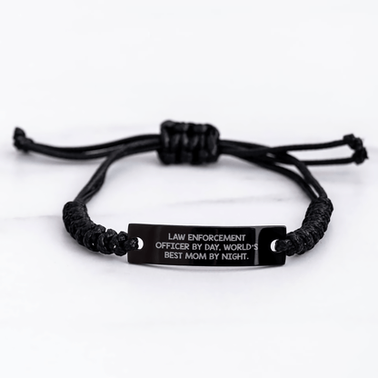 Law Enforcement Officer Gifts: Funny Quote Rope Bracelet for Men - 'Law Enforcement Officer By Day, World's Best Mom By Night.' - Father's Day Unique Gifts from Family - Victory Thru Vision 