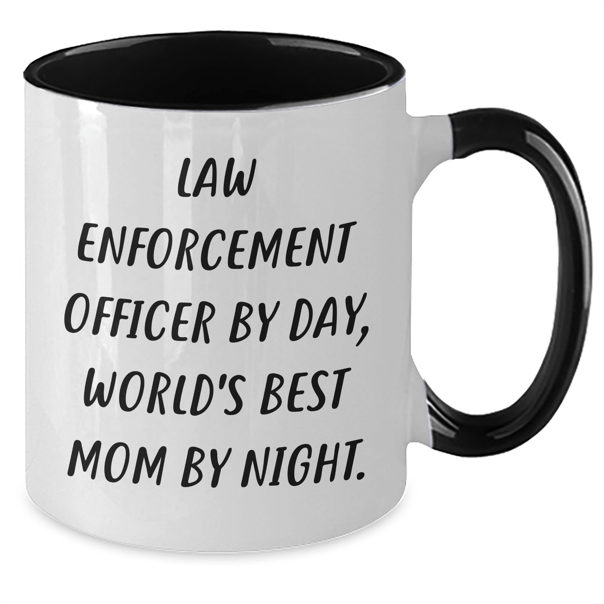 Law Enforcement Officer Gifts, Funny Two Tone Coffee Mug, 'Law Enforcement Officer By Day, World's Best Mom By Night.' - Gifts from Men to Law Enforcement Officers for Father's Day - Victory Thru Vision 