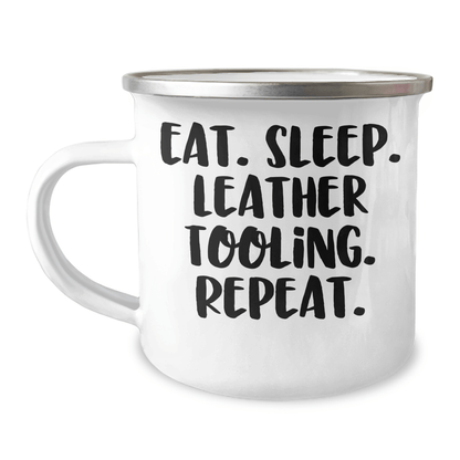 Leather Tooling Gifts for Men - Eat. Sleep. Leather Tooling. Repeat. - Camping Mug for Father's Day, Gifts from Men - Victory Thru Vision 
