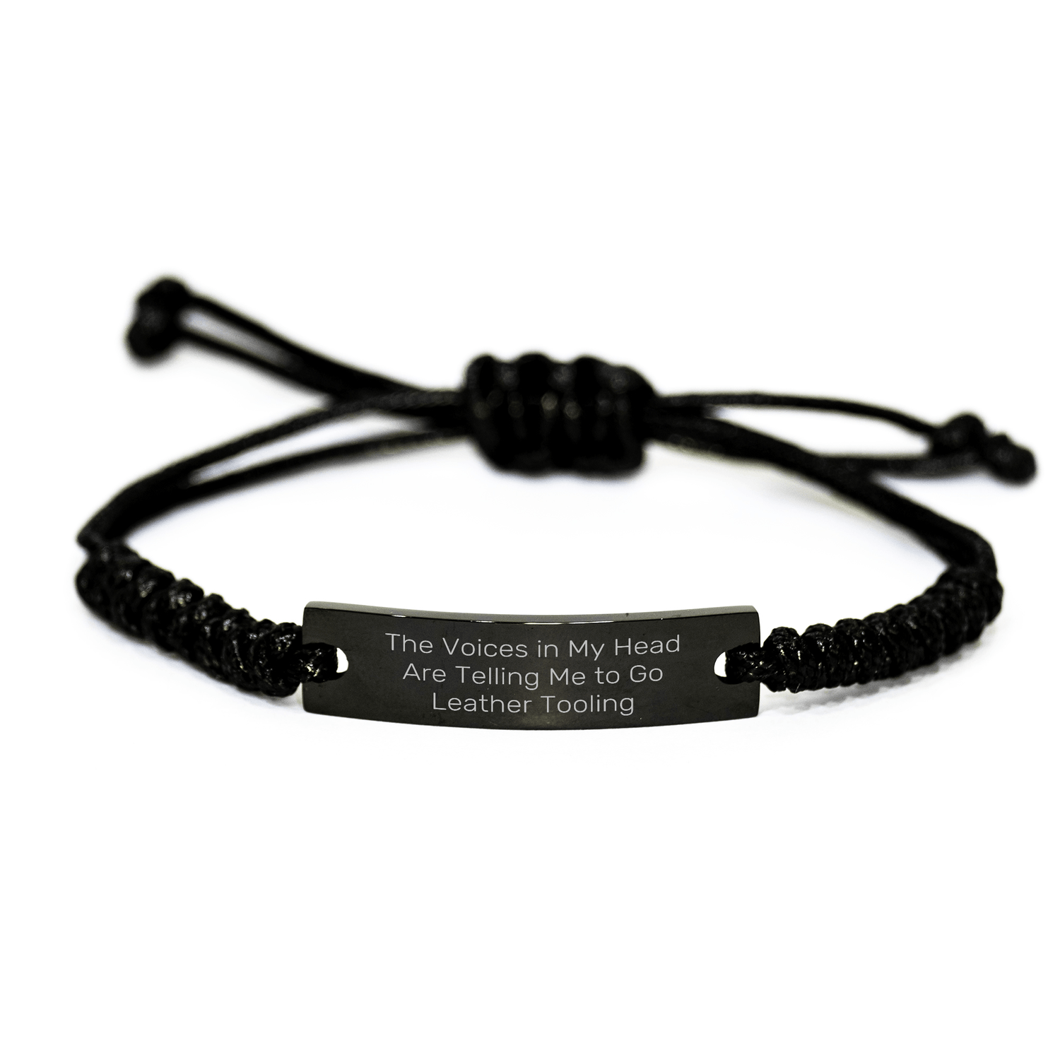 Leather Tooling Gifts Funny Quote Adjustable Rope Bracelet from Friends for Graduation, 'The Voices In My Head Are Telling Me To Go Leather Tooling' - Victory Thru Vision