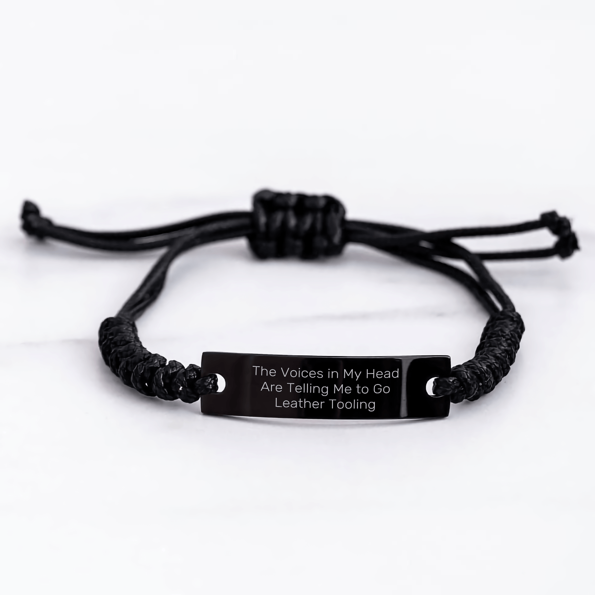Leather Tooling Gifts Funny Quote Adjustable Rope Bracelet from Friends for Graduation, 'The Voices In My Head Are Telling Me To Go Leather Tooling' - Victory Thru Vision