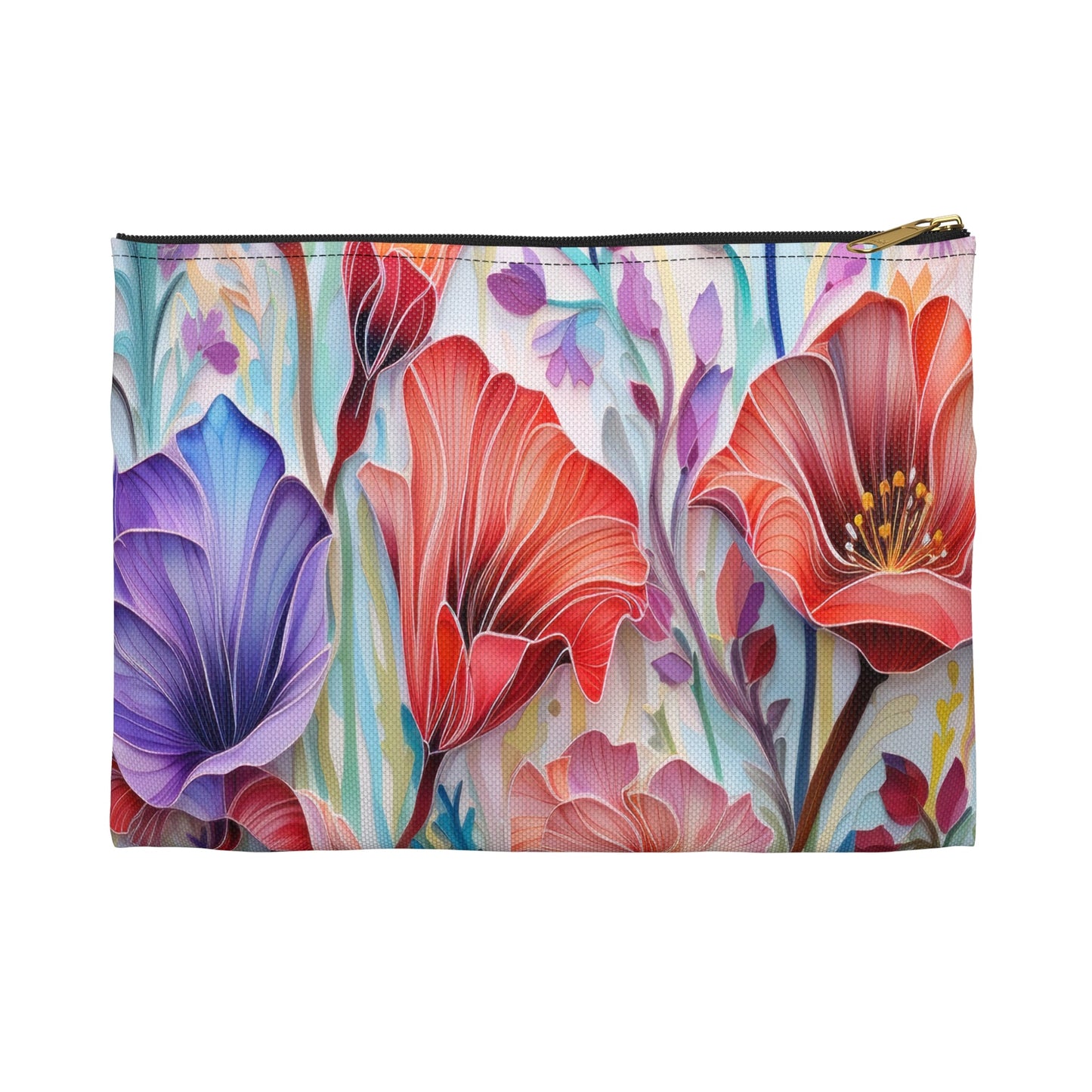 Lily Flowers Accessory Pouch, Floral Makeup Bag, Botanical Zipper Pouch, Garden Lover Toiletry Bag, Flower Print Travel - Victory Thru Vision 