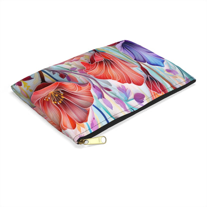 Lily Flowers Accessory Pouch, Floral Makeup Bag, Botanical Zipper Pouch, Garden Lover Toiletry Bag, Flower Print Travel - Victory Thru Vision 