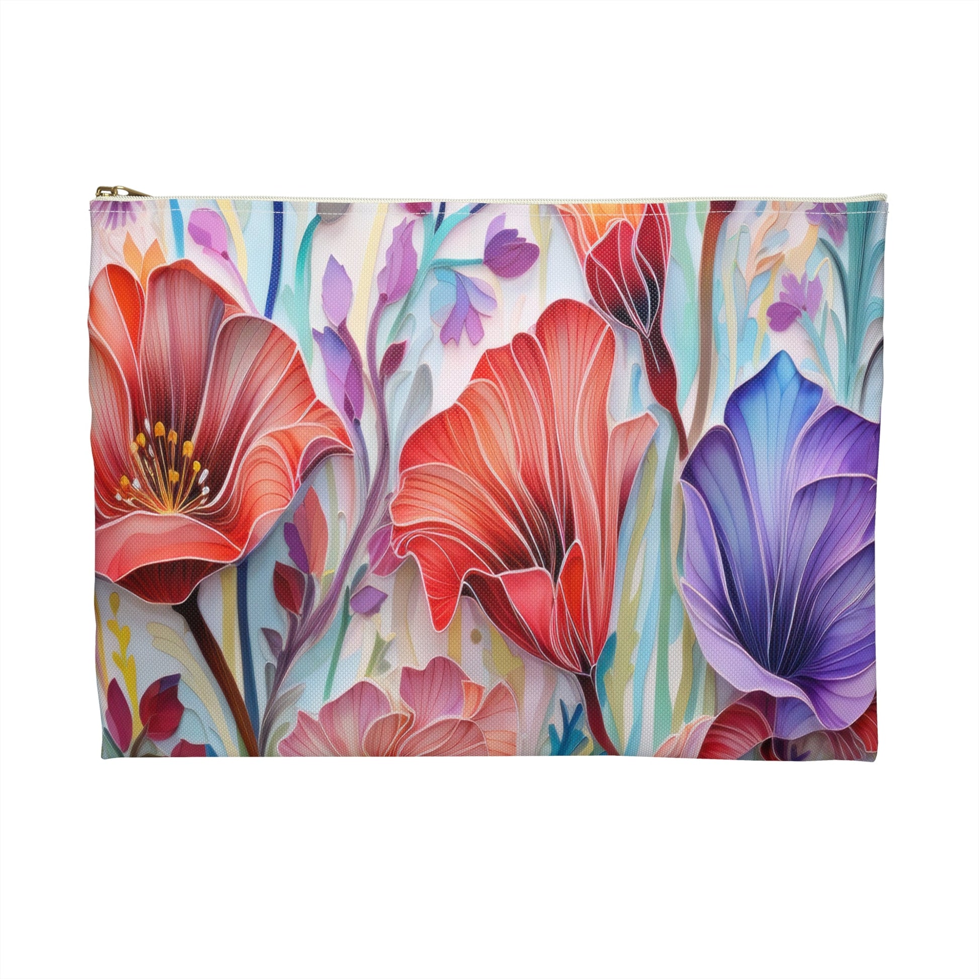 Lily Flowers Accessory Pouch, Floral Makeup Bag, Botanical Zipper Pouch, Garden Lover Toiletry Bag, Flower Print Travel - Victory Thru Vision 