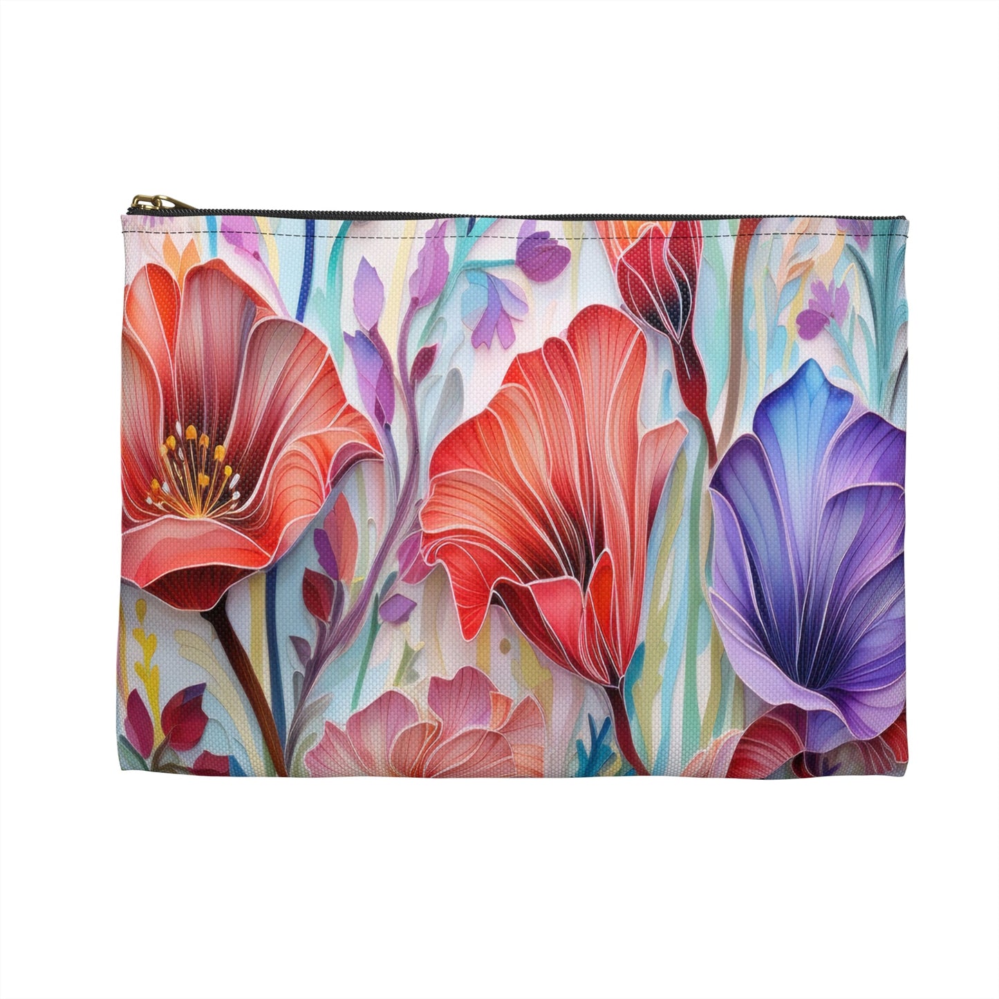 Lily Flowers Accessory Pouch, Floral Makeup Bag, Botanical Zipper Pouch, Garden Lover Toiletry Bag, Flower Print Travel - Victory Thru Vision 