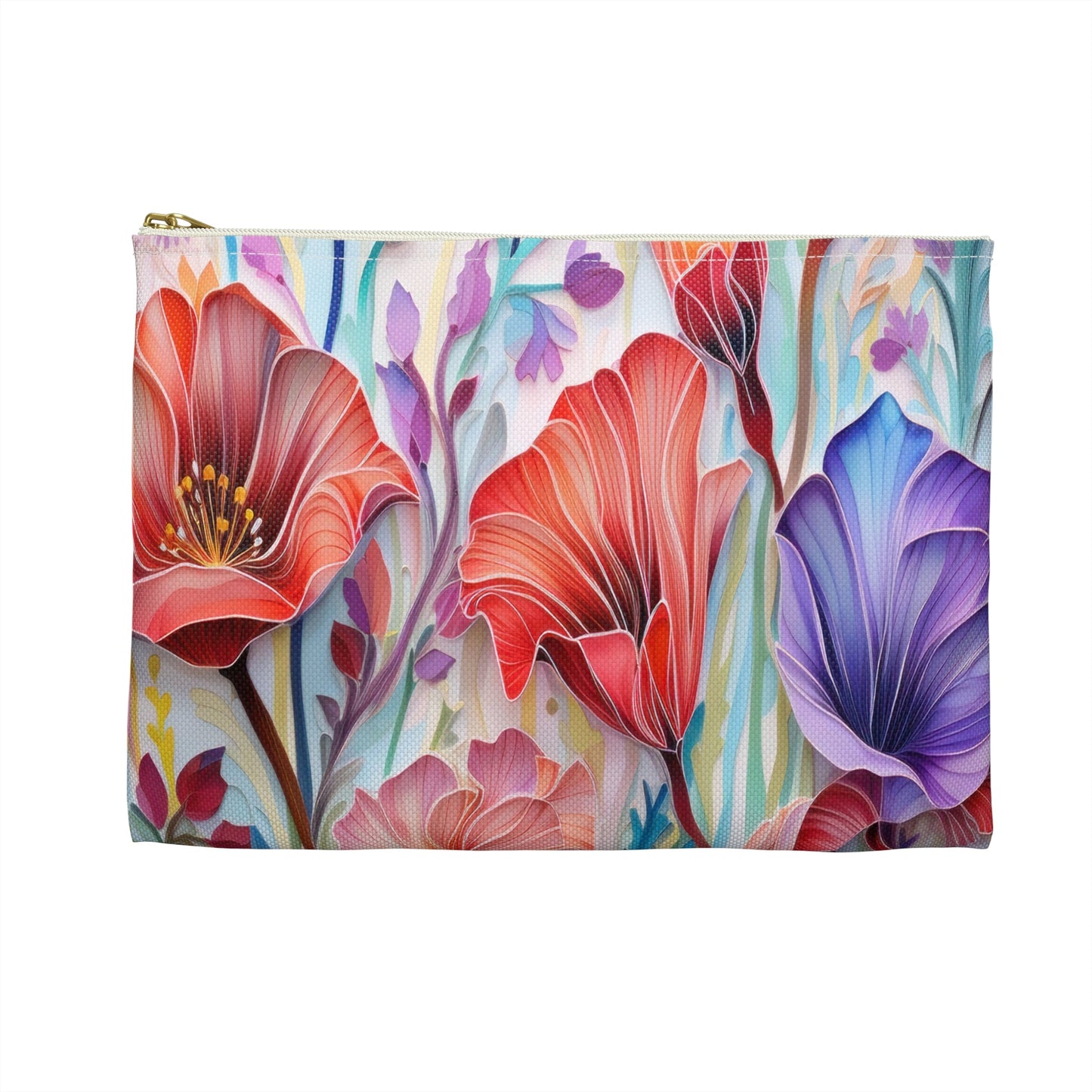 Lily Flowers Accessory Pouch, Floral Makeup Bag, Botanical Zipper Pouch, Garden Lover Toiletry Bag, Flower Print Travel - Victory Thru Vision 