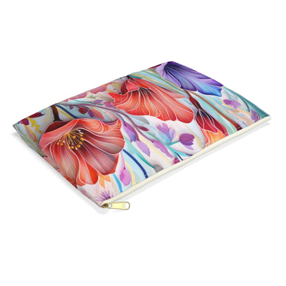 Lily Flowers Accessory Pouch, Floral Makeup Bag, Botanical Zipper Pouch, Garden Lover Toiletry Bag, Flower Print Travel - Victory Thru Vision 
