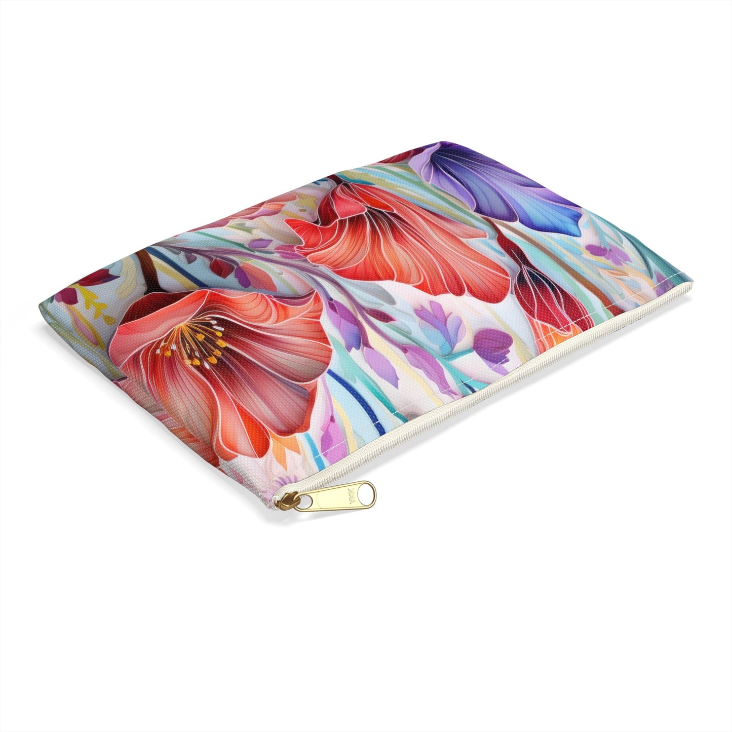 Lily Flowers Accessory Pouch, Floral Makeup Bag, Botanical Zipper Pouch, Garden Lover Toiletry Bag, Flower Print Travel - Victory Thru Vision 