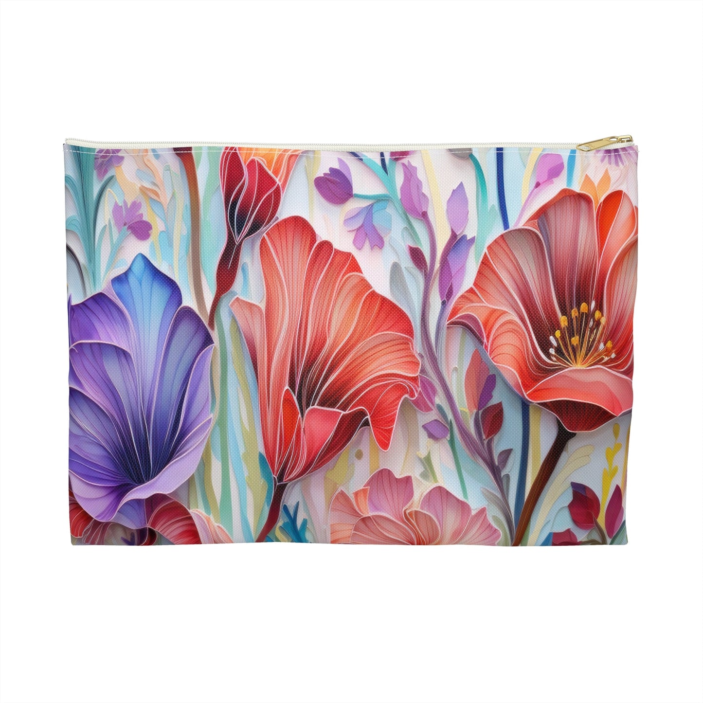 Lily Flowers Accessory Pouch, Floral Makeup Bag, Botanical Zipper Pouch, Garden Lover Toiletry Bag, Flower Print Travel - Victory Thru Vision 