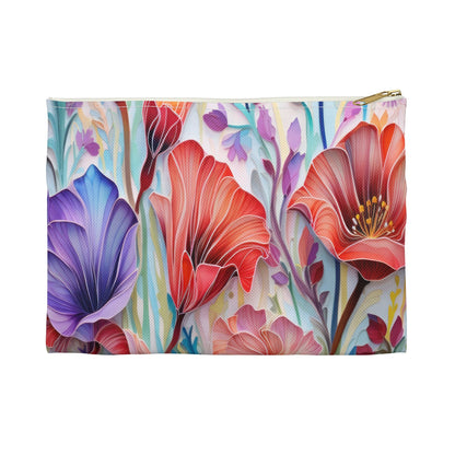 Lily Flowers Accessory Pouch, Floral Makeup Bag, Botanical Zipper Pouch, Garden Lover Toiletry Bag, Flower Print Travel - Victory Thru Vision 