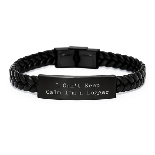 Logger Proud I Can't Keep Calm Interlaced Leather Braces for Men, Funny Logger Gifts, Graduation Unique Gifts from Family, Friends, Coworkers - Victory Thru Vision