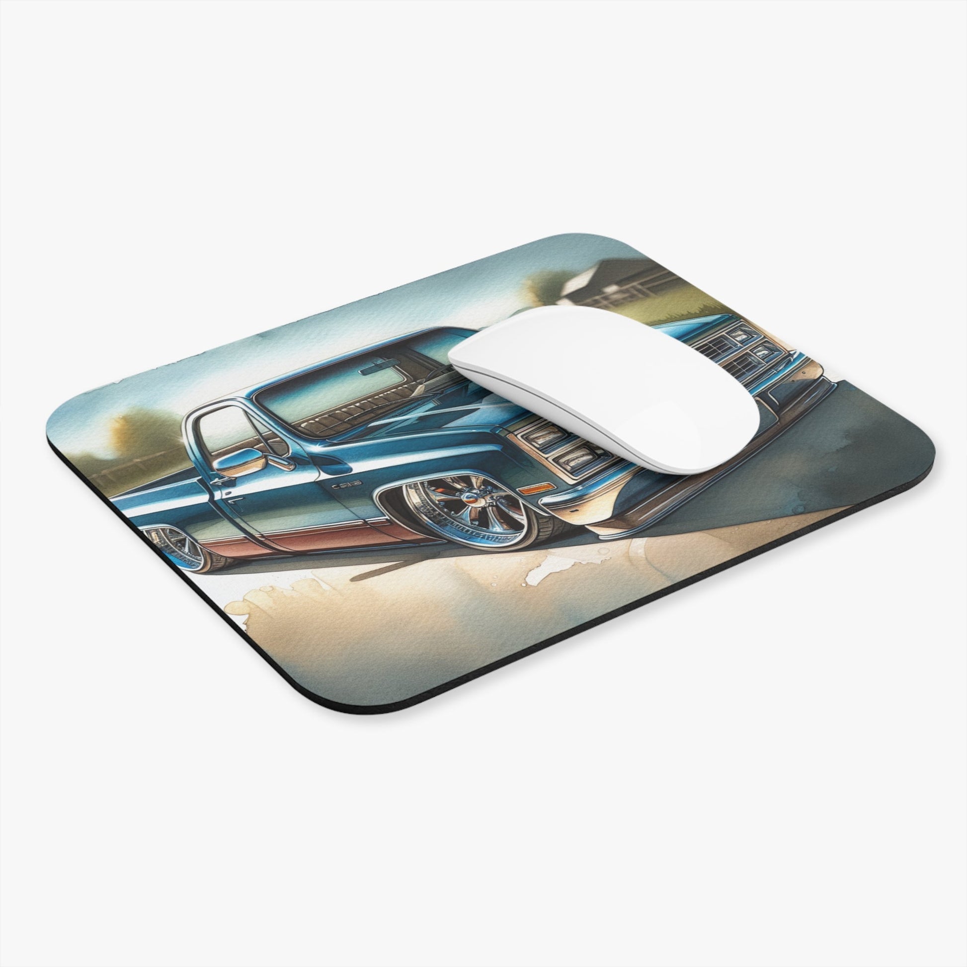 Lowered 1987 Chevy C10 Truck Mouse Pad, Retro Vehicle Desk Accessory, Car Lover Gift, Office Decor, Gamer Mouse Pad - Victory Thru Vision 