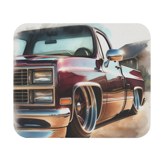Lowered 1987 Chevy SquareBody Truck Mouse Pad - Retro C10 Truck Desk Accessory, Perfect for Truck Enthusiasts, Gifts for Him - Victory Thru Vision 