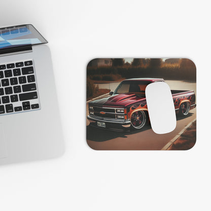 Lowered Chevy Truck with Flames Designed Mouse Pad, Chevy Truck Decor, Gamer Gift, Office Accessory, Car Enthusiast, Desk Essentials - Victory Thru Vision 