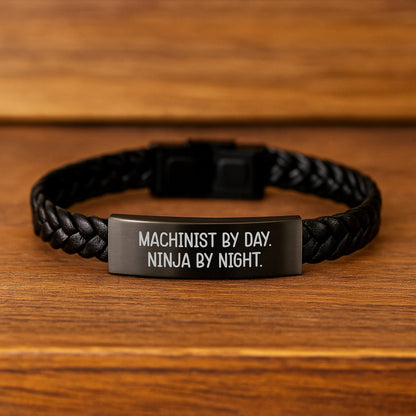 Machinist Gifts for Men, Interlaced Leather Bracelet, Funny Quote Machinist By Day. Ninja By Night. - Birthday Unique Gifts from Friends, Coworkers, or Family - Victory Thru Vision