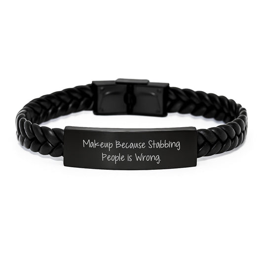 Makeup Enthusiasts' Unique Gifts from Friends for Graduation, Funny Quote Interlaced Leather Bracelet, Makeup Accessories, Stainless Steel, PU Leather, 7.87 inches - Victory Thru Vision