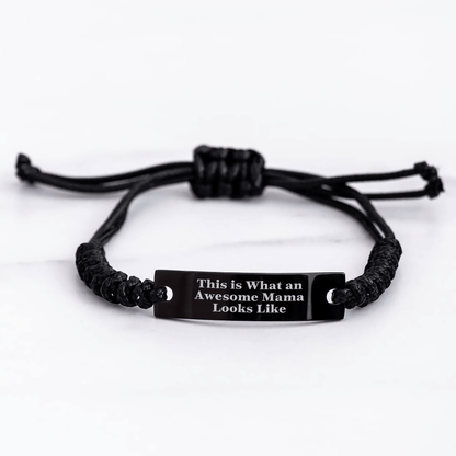 Mama's Awesome Gift, Funny Quote Rope Bracelet, Adjustable, Black, Gifts from Family, Gifts for Mama - Victory Thru Vision 