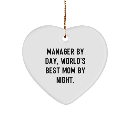 Manager Gifts, Funny Quote Heart Ornament, Gifts from Family, for Manager By Day, World's Best Mom By Night, Christmas Unique Presents - Victory Thru Vision 