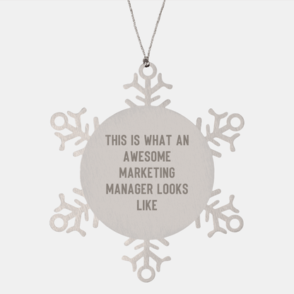 Marketing Manager Gifts, Funny Snowflake Ornament, 'This Is What An Awesome Marketing Manager Looks Like', Christmas Unique Gifts from Friends to Marketing Manager - Victory Thru Vision 
