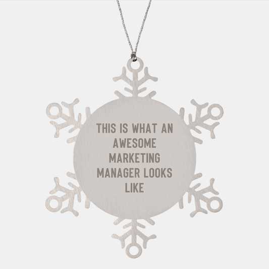 Marketing Manager Gifts, Funny Snowflake Ornament, 'This Is What An Awesome Marketing Manager Looks Like', Christmas Unique Gifts from Friends to Marketing Manager - Victory Thru Vision 